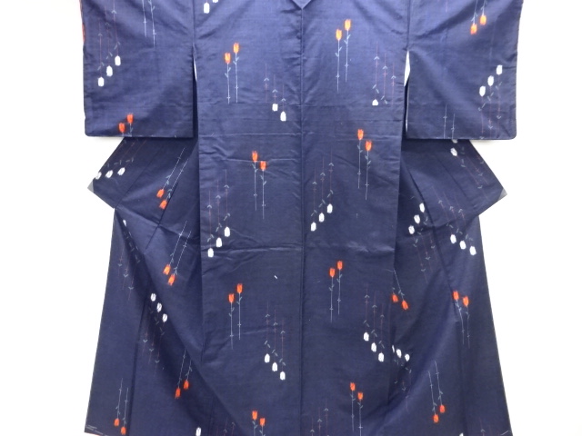 未使用品　抽象草花模様織り出し手織り紬着物